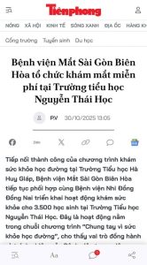 Bệnh viện Mắt Sài Gòn Biên Hòa tổ chức khám mắt miễn phí tại Trường tiểu học Nguyễn Thái Học