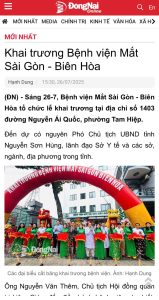 Báo Đồng Nai: Bệnh viện Mắt Sài Gòn Biên Hòa khai trương