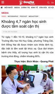 Báo Đồng Nai: Bệnh viện Mắt Sài Gòn Biên Hòa tầm soát cận thị cho gần 4.700 học sinh