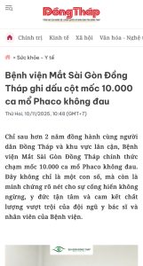 Báo Đồng Tháp: Bệnh viện Mắt Sài Gòn Đồng Tháp ghi dấu cột mốc 10.000 ca mổ Phaco không đau