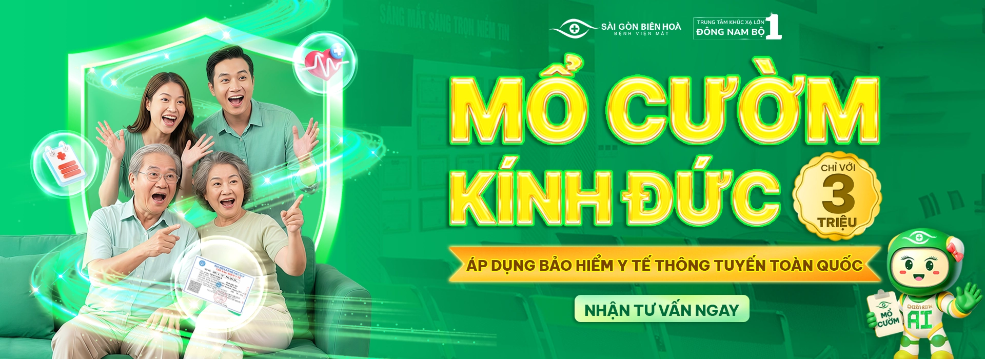 Bệnh viện Mắt Sài Gòn Biên Hòa áp dụng BHYT thông tuyến toàn quốc mổ cườm 3 triệu