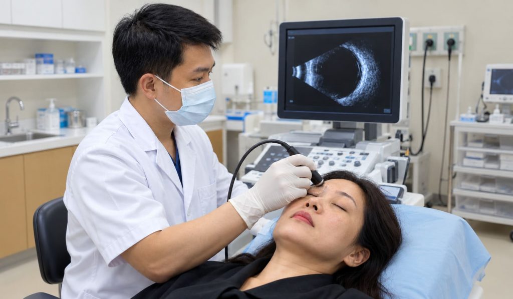Siêu âm nhãn cầu giúp quan sát cấu trúc bên trong mắt bằng sóng âm tần số cao.